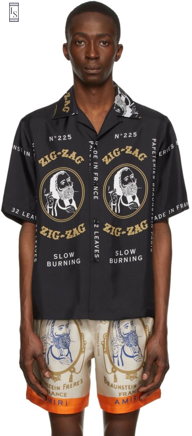 Amiri Black Zig Zag Hawaiian Shirt