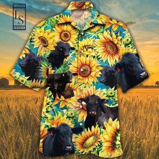 Brangus Cattle Sunflower Watercolor Hawaiian Shirt