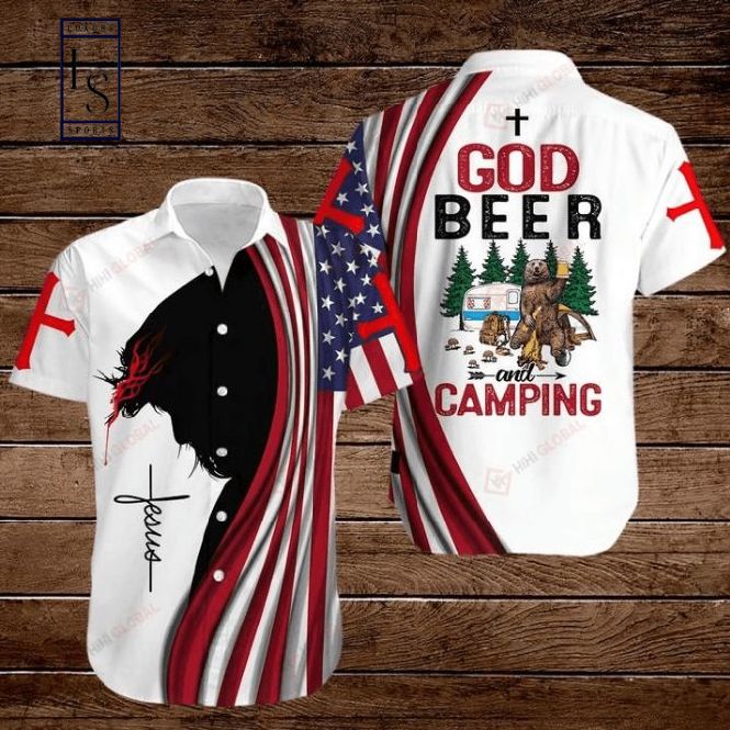 Cross Jesus Bible American Flags 4th Of July Independence Day God Beer And Camping Hawaiian Shirt