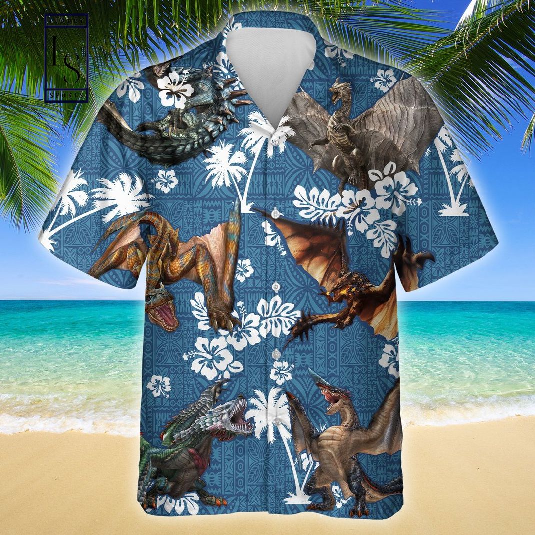 Dragon Blue Tribal Pattern Hawaiian Shirt