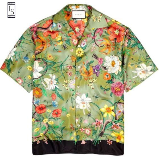 Gucci Flora Snake Olive Hawaiian Shirt