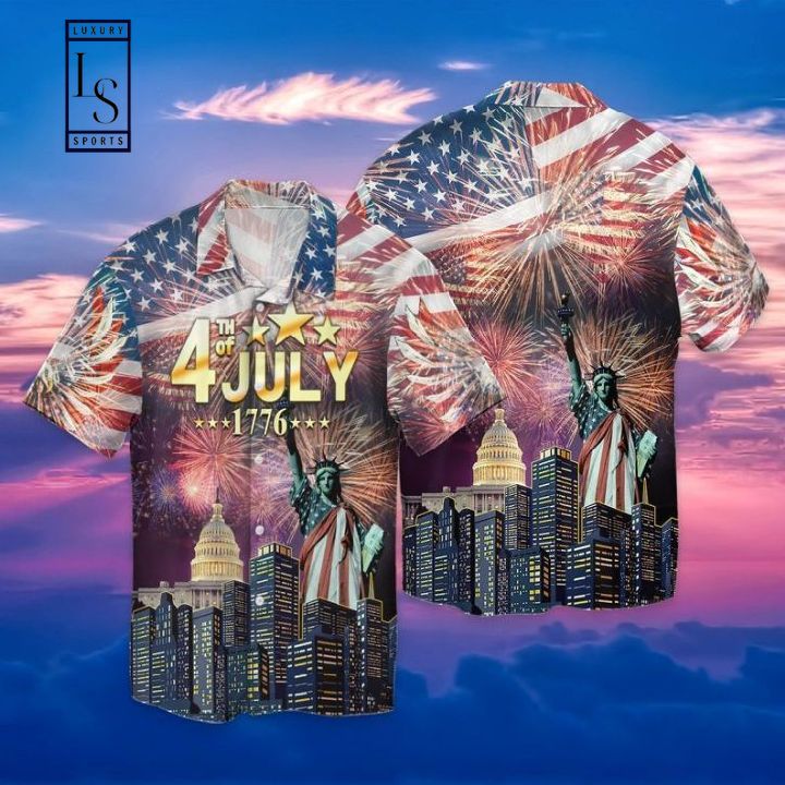 Happy 4th Of July Independence Day American Flag Statue Of Liberty Hawaiian Shirt