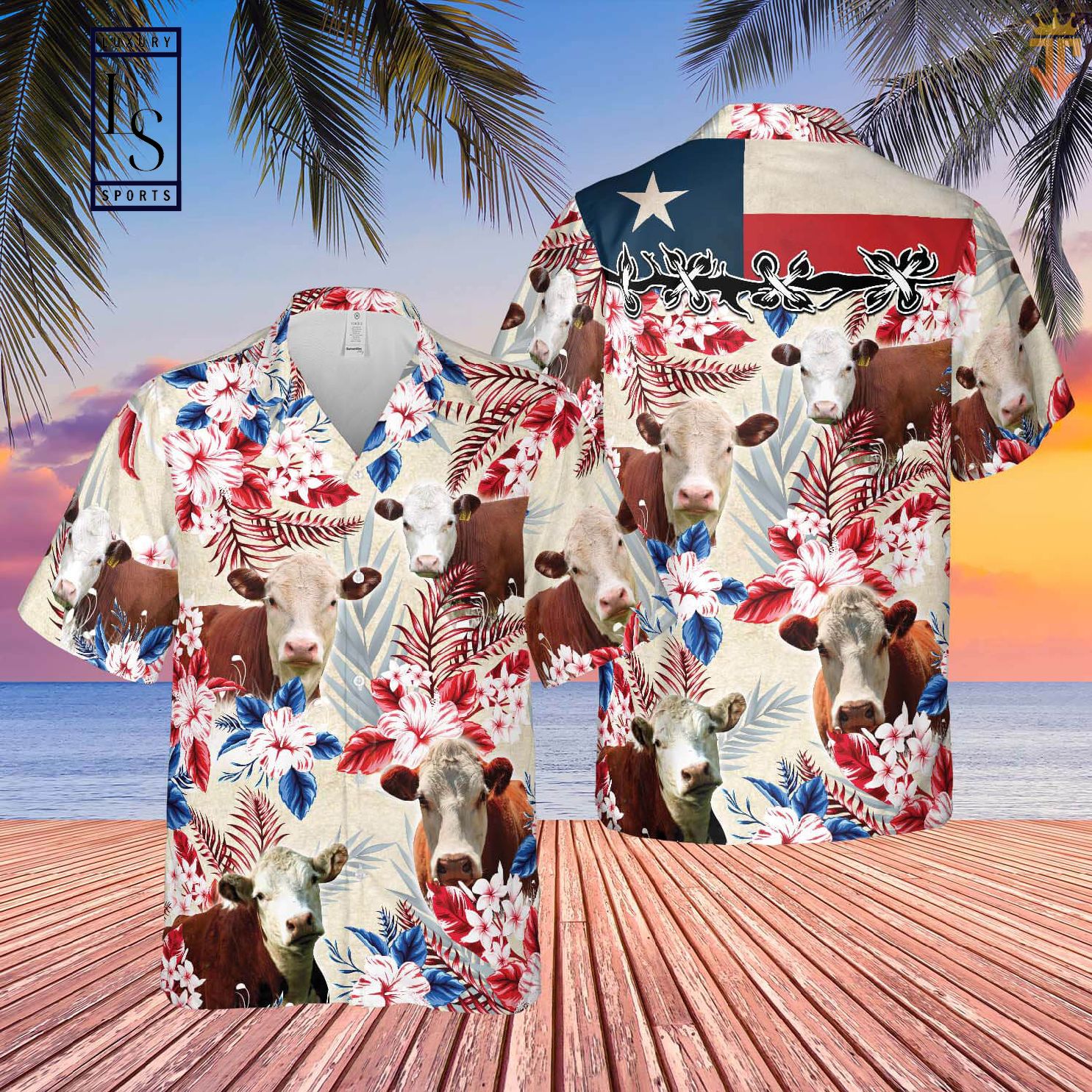 Hereford Cattle Texas Flag Hawaiian Shirt