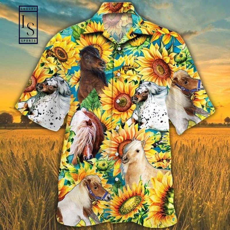 Miniature Horse Sunflower Watercolor Hawaiian Shirt
