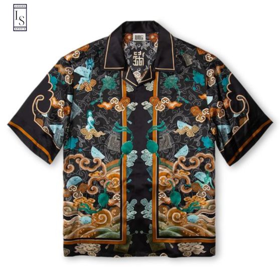 Ning Dynasty Traditional Black Hawaiian Shirt