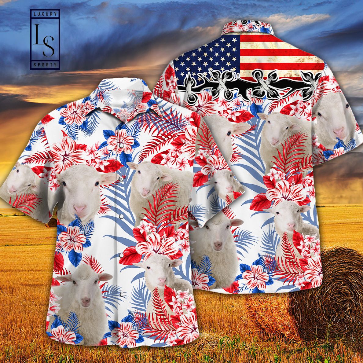 Sheep Lovers United States Flag Hawaiian Shirt
