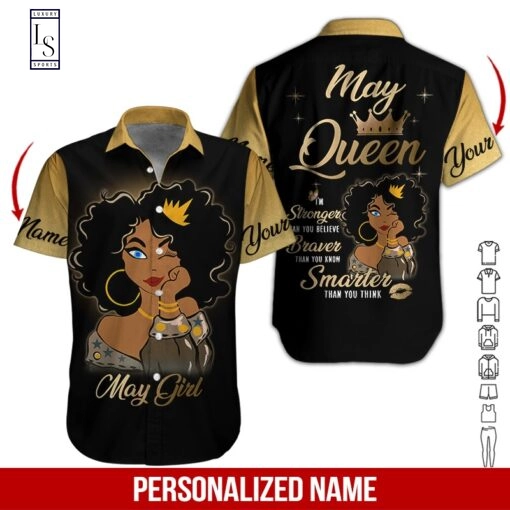 Black woman May Girl Custom Name Hawaiian Shirt