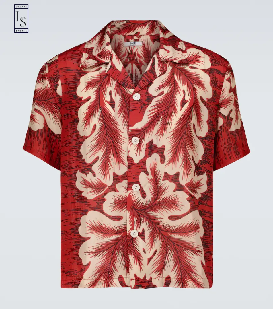 Bode Red Travellers Crest Hawaiian Shirt