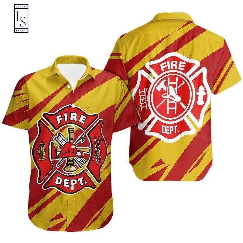 Firefighter Red And Yellow Hawaiian Shirt