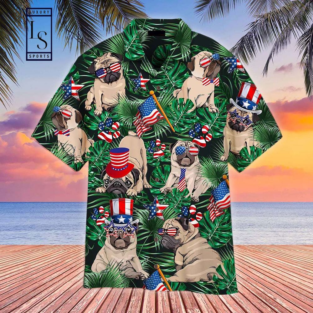 4th Of July Happy Pug Hawaiian Shirt