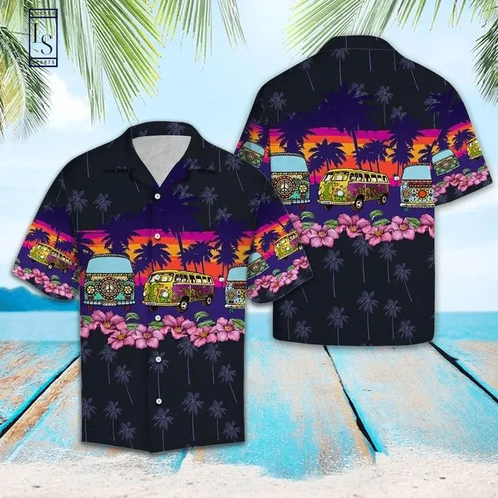Hippie Car Black Tropical Hawaiian Shirt
