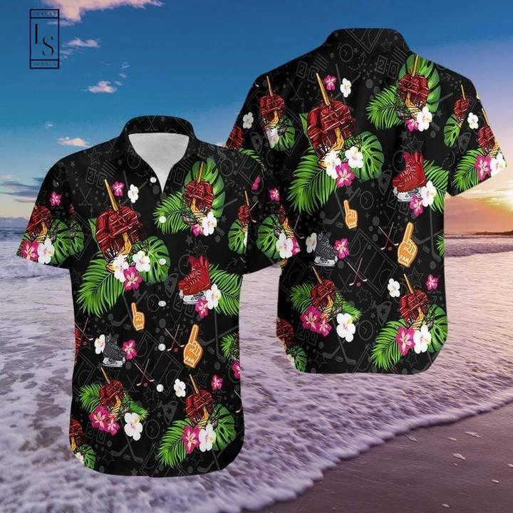 Ice Hockey Floral Hawaiian Shirt