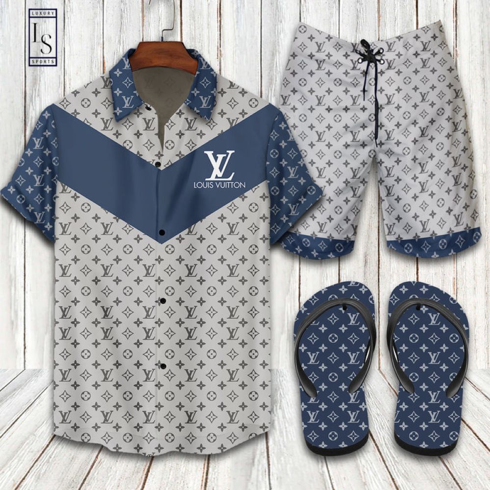 Louis Vuitton Blue Hawaii Shirt Shorts Set & Flip Flops Luxury LV Clothing  Clothes Outfit For Men HT – Etycloset™