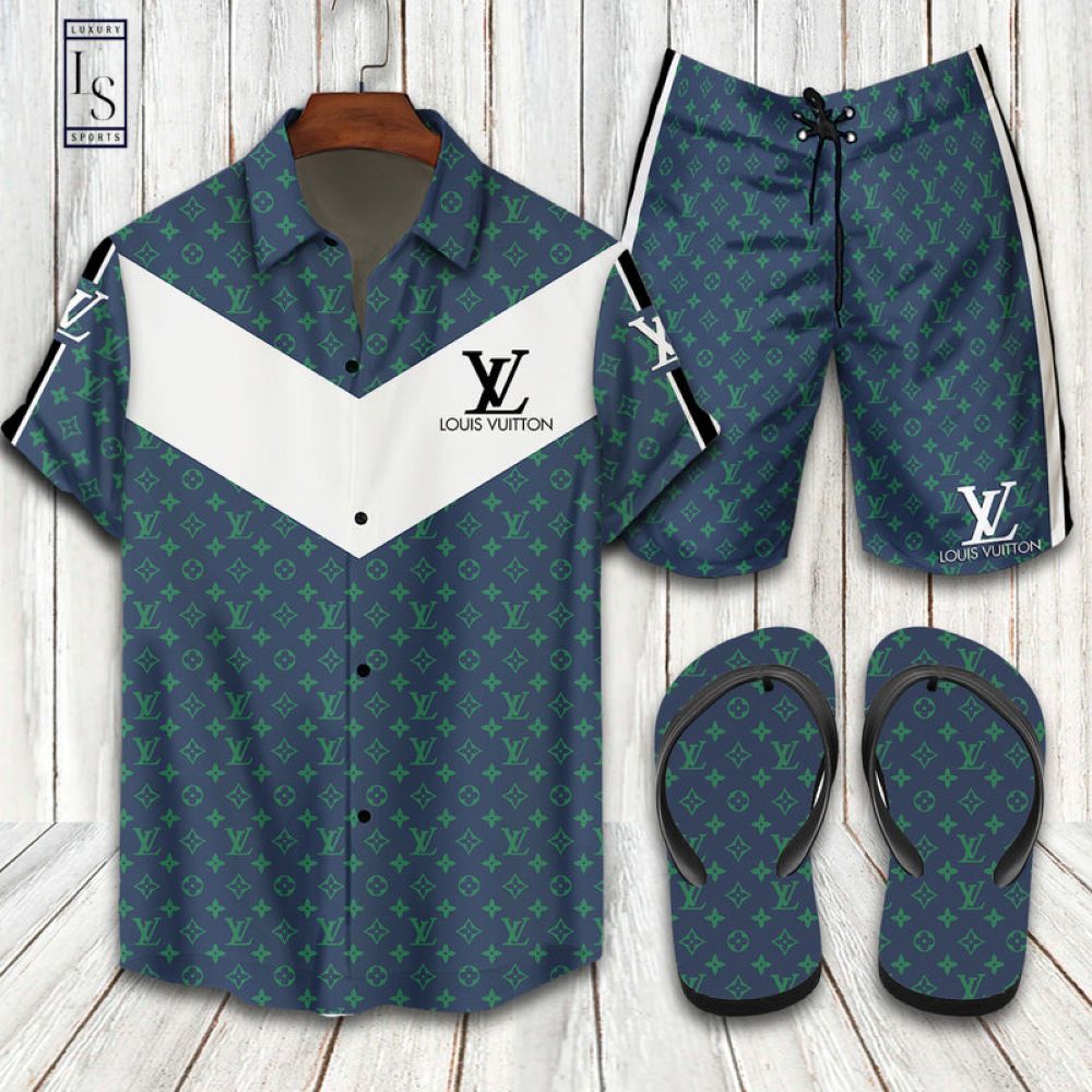 Louis Vuitton Blue Smoke Hawaiian Shirt & Shorts • Kybershop