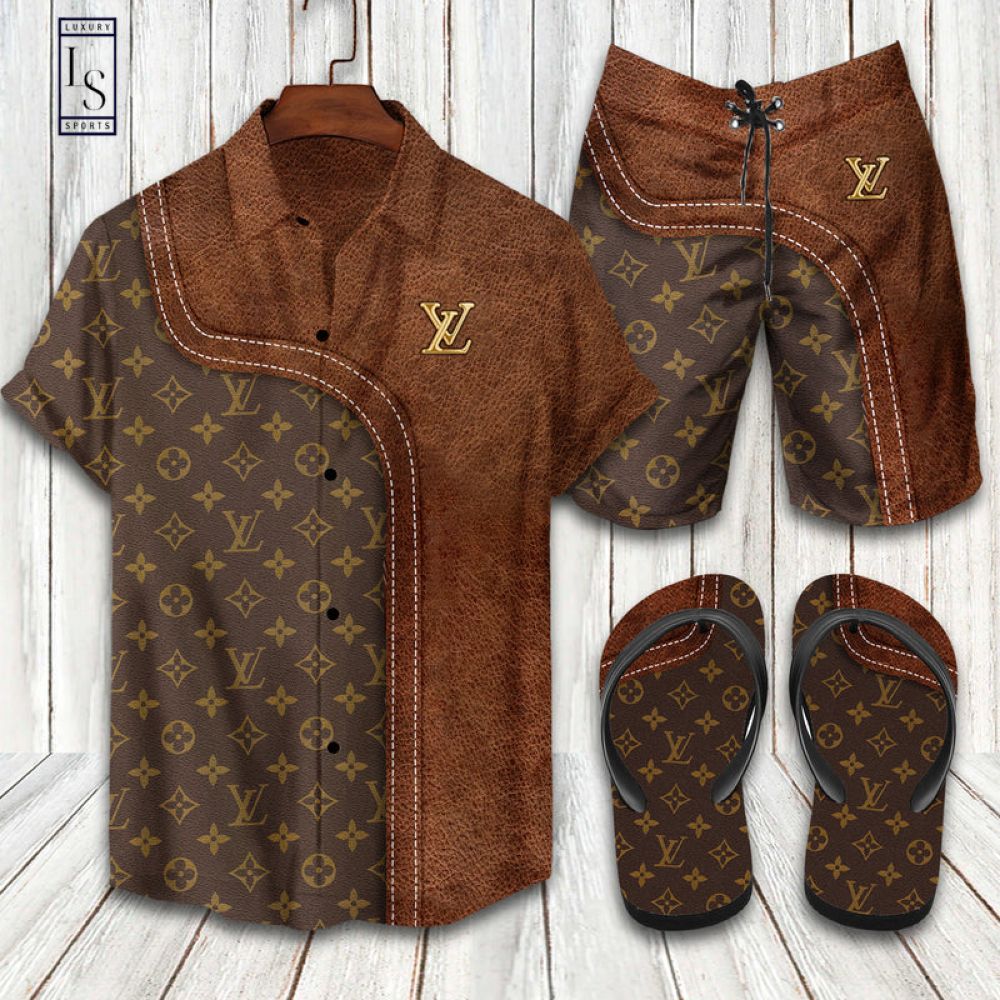 Louis Vuitton Brown Combo Hawai Flops And Hawaii Shirt, Short