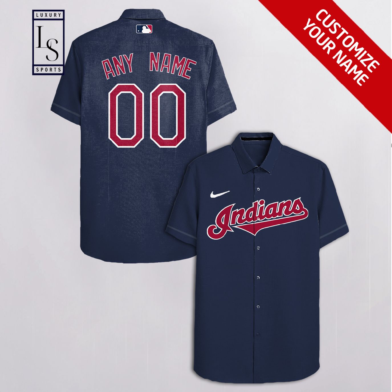 MLB Cleveland Indians Baseball Team Customized Navy Hawaiian Shirt