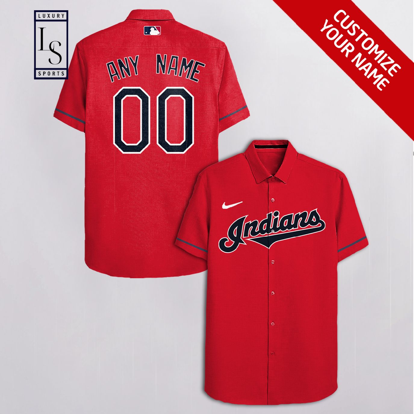 MLB Cleveland Indians Baseball Team Customized Red Hawaiian Shirt