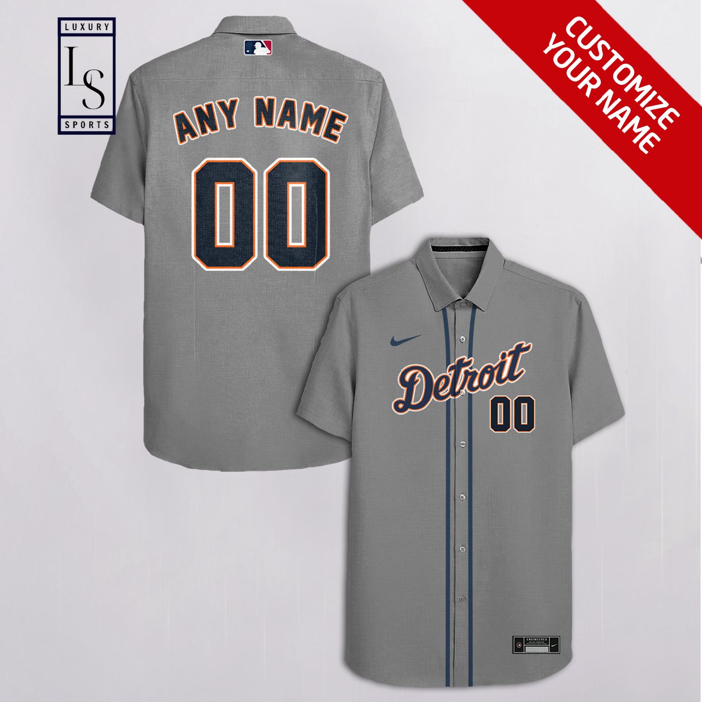 MLB Detroit Tigers Baseball Team Customized Grey Hawaiian Shirt