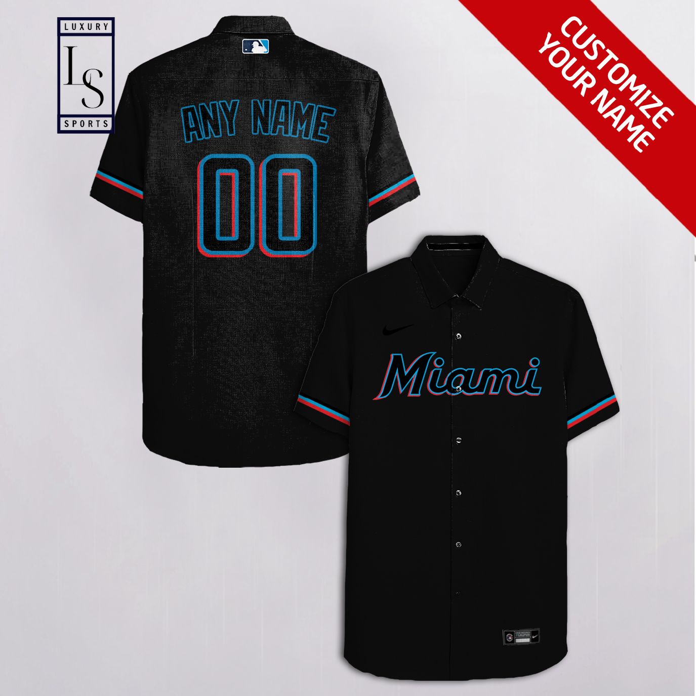 MLB Miami Marlins Baseball Team Customized Black Hawaiian Shirt