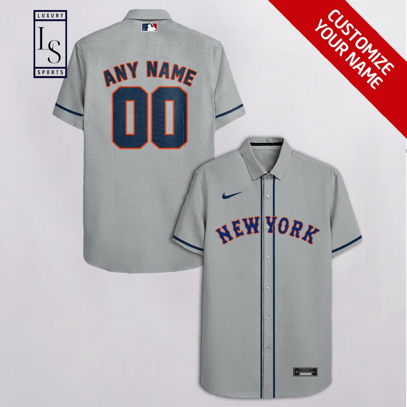 MLB New York Mets Baseball Team Customized Grey Hawaiian Shirt