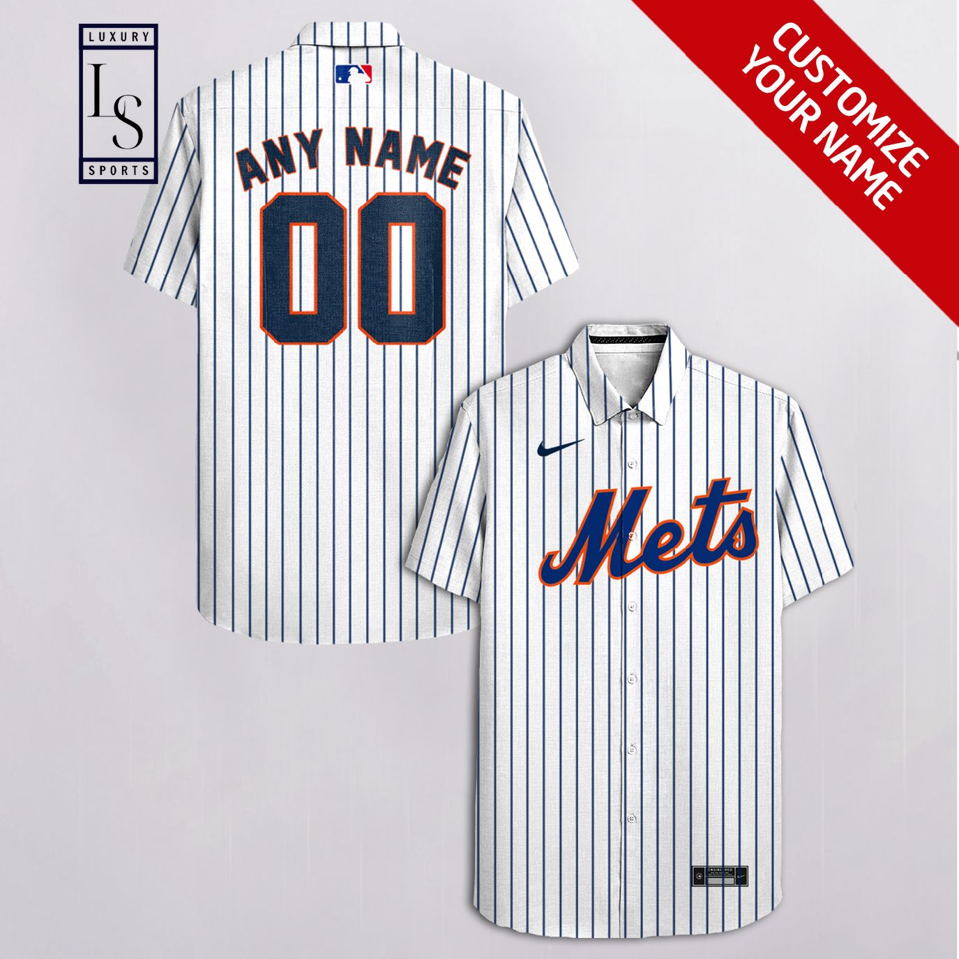 MLB New York Mets Baseball Team Customized White Plaid Hawaiian Shirt