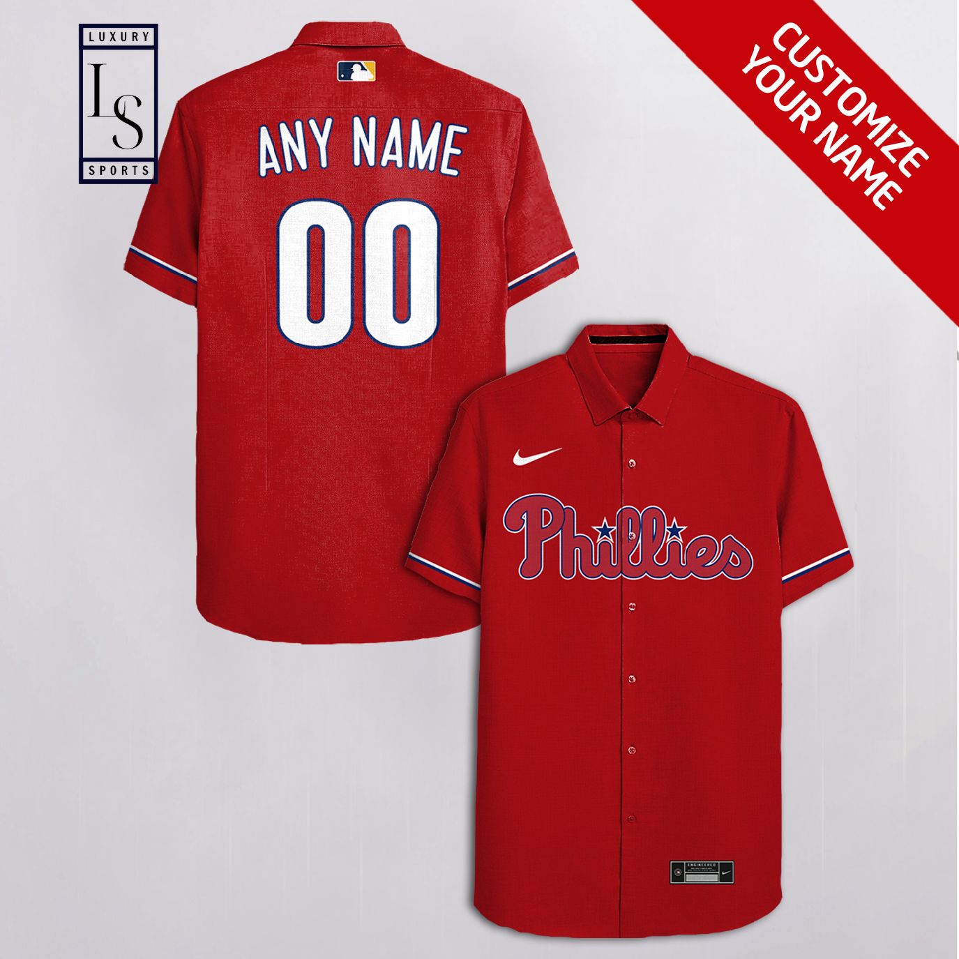 MLB Philadelphia Phillies Baseball Team Customized Red Hawaiian Shirt