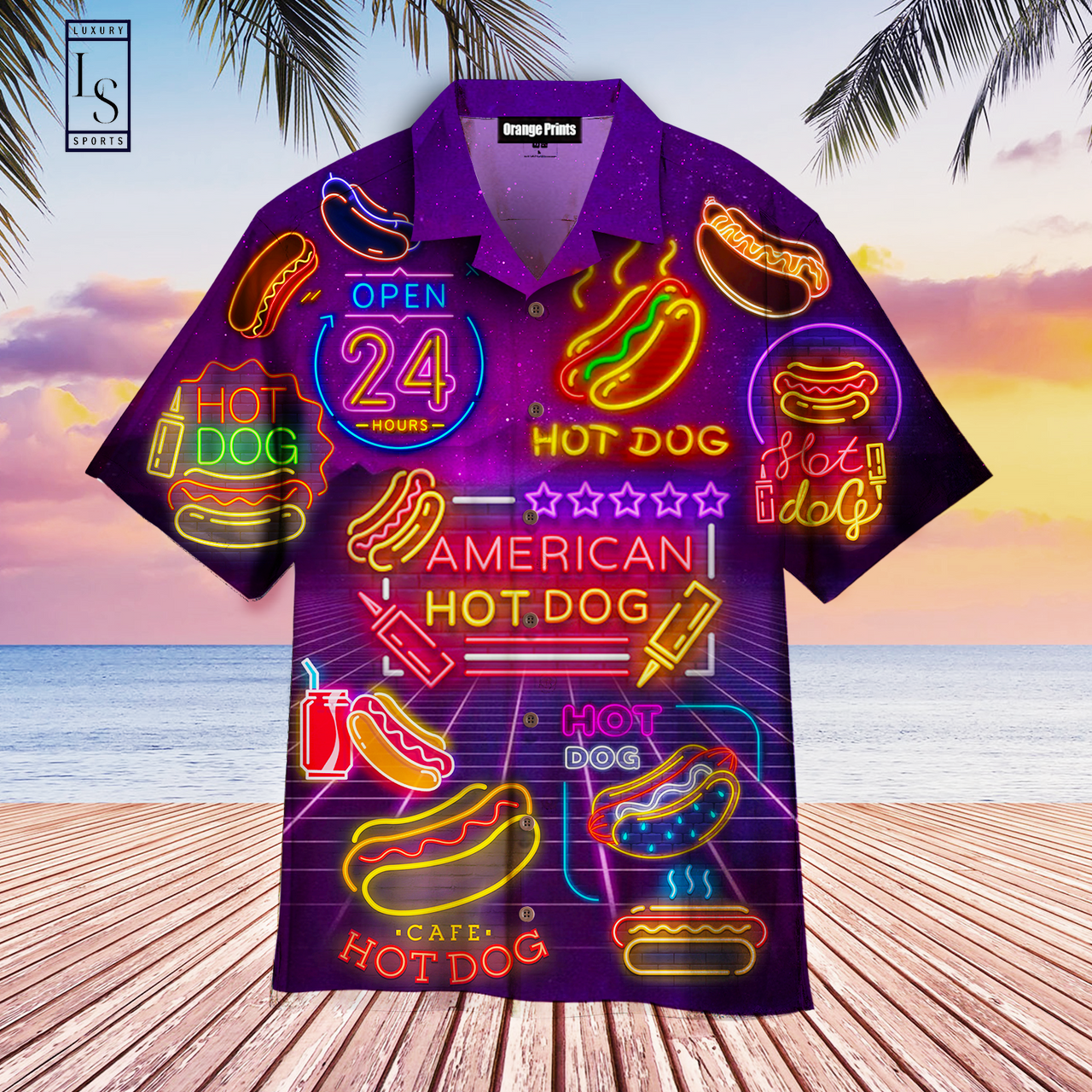 Neon Hot Dogs Hawaiian Shirt