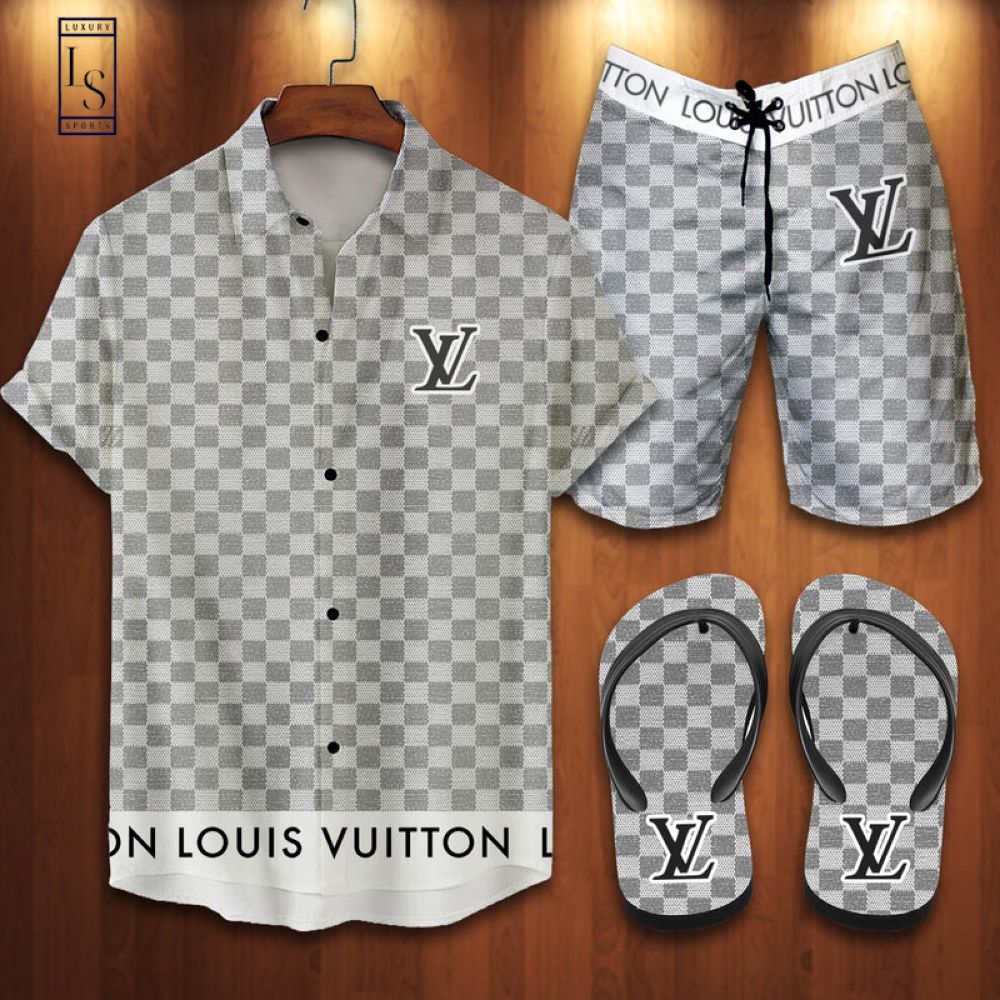 Louis vuitton black hawaii shirt shorts set flip flops luxury lv clothing  clothes outfit for men…