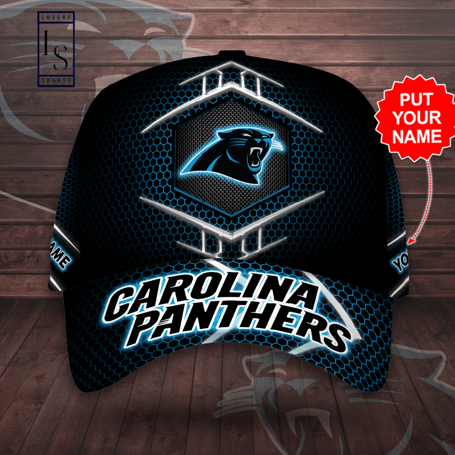 Carolina Panthers Beehive Hexagon Pattern Customized Baseball Cap