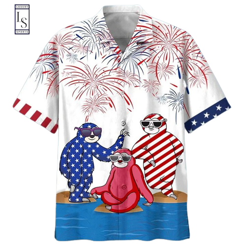 Sloths With Firework 4th Of July Hawaiian Shirt