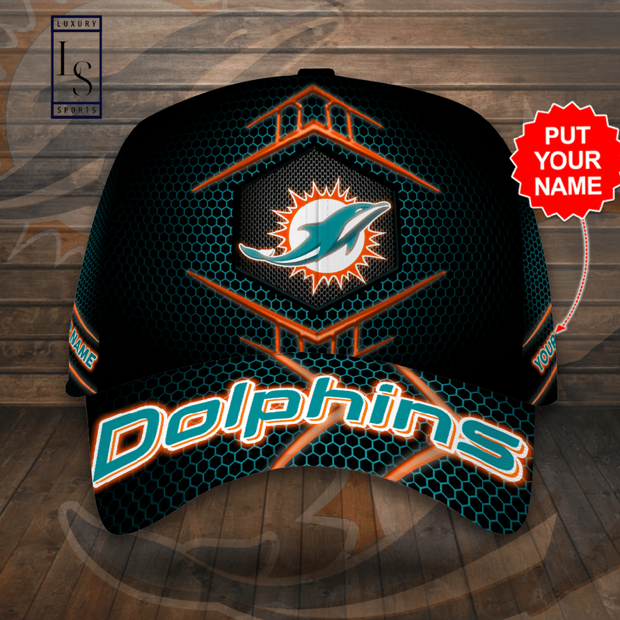 Miami Dolphins Beehive Hexagon Pattern Customized Baseball Cap