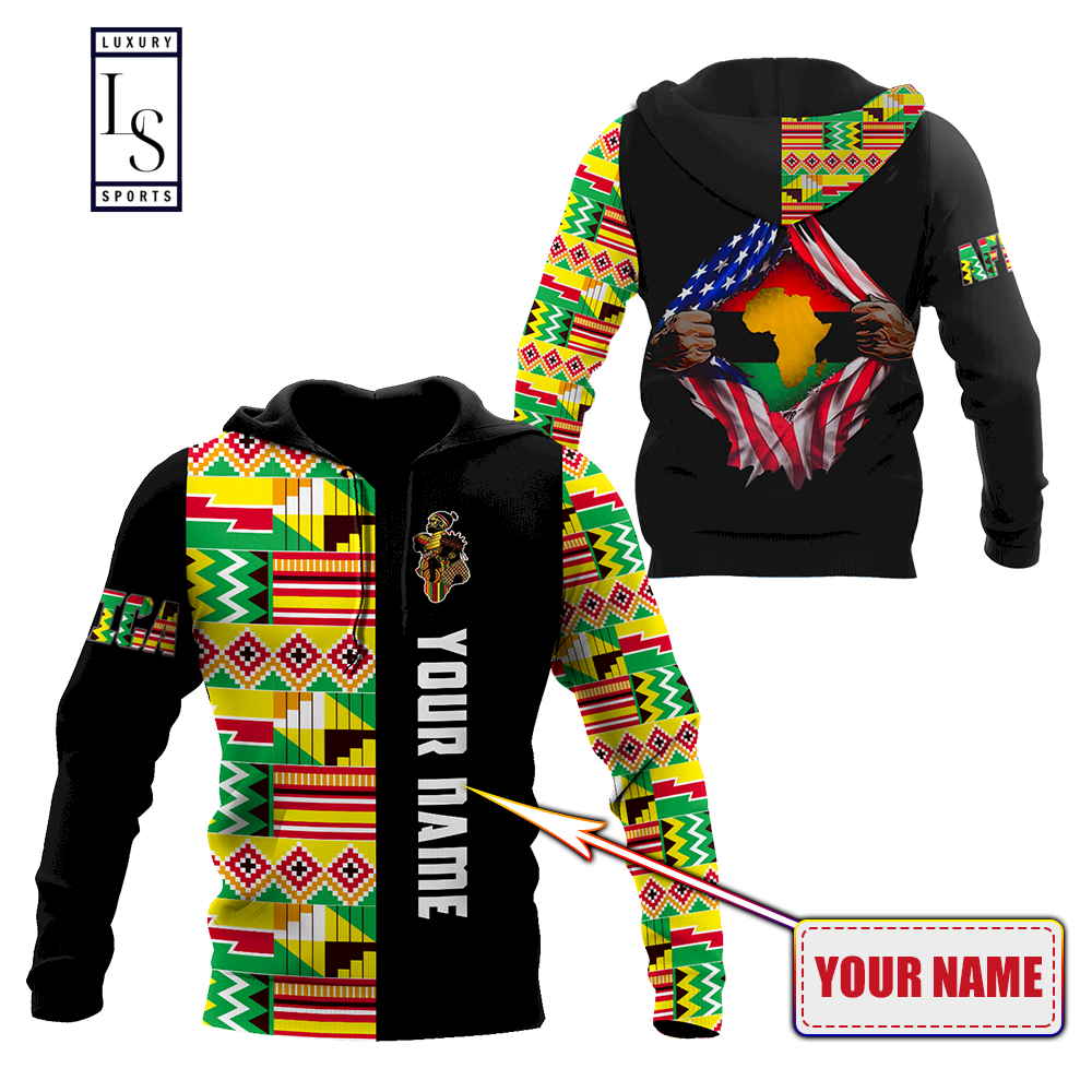 Africa in The Heart of USA Custom Name Hoodie D