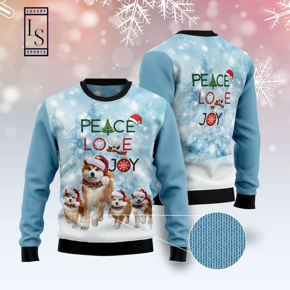 Akita Peace Love Joy Ugly Christmas Sweater