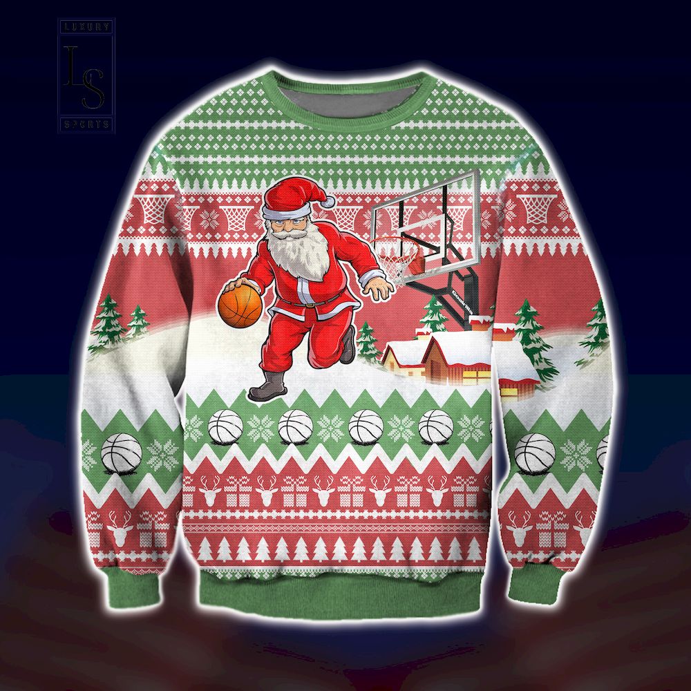 Basketball Santa Dribble Ugly Christmas Sweater