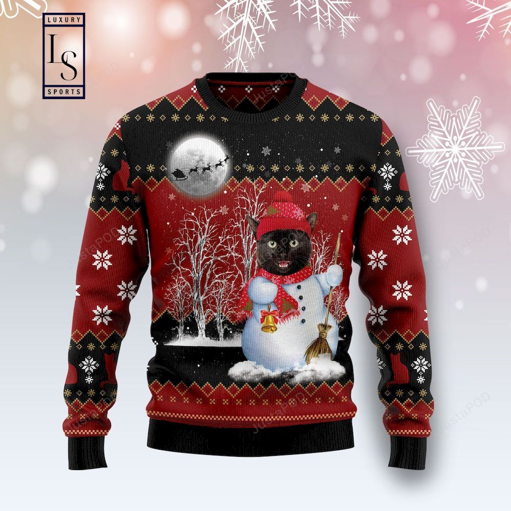 Black Cat Snowman Ugly Christmas Sweater