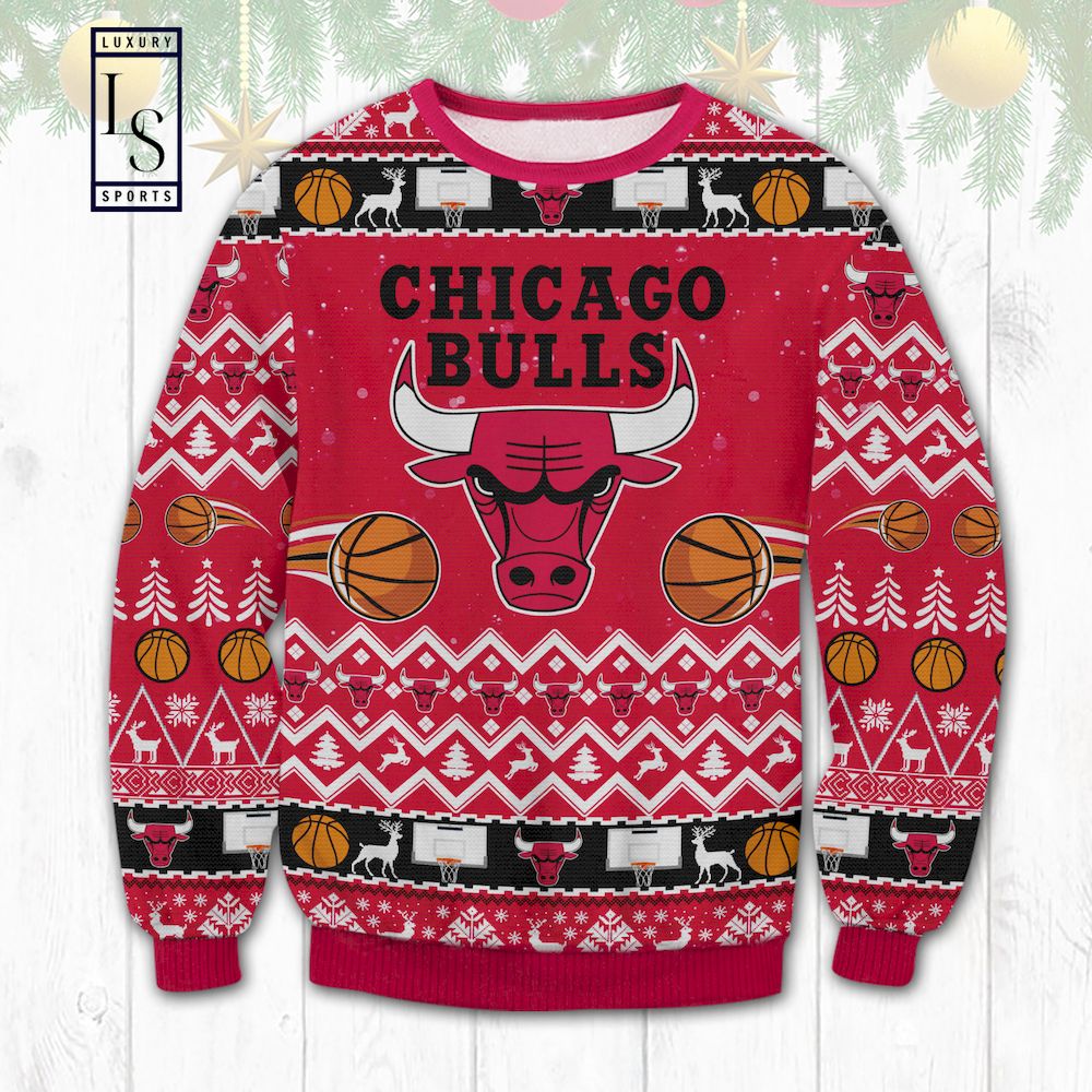 NBA Chicago Bulls Ugly Holiday Christmas Red knit pullover Sweater