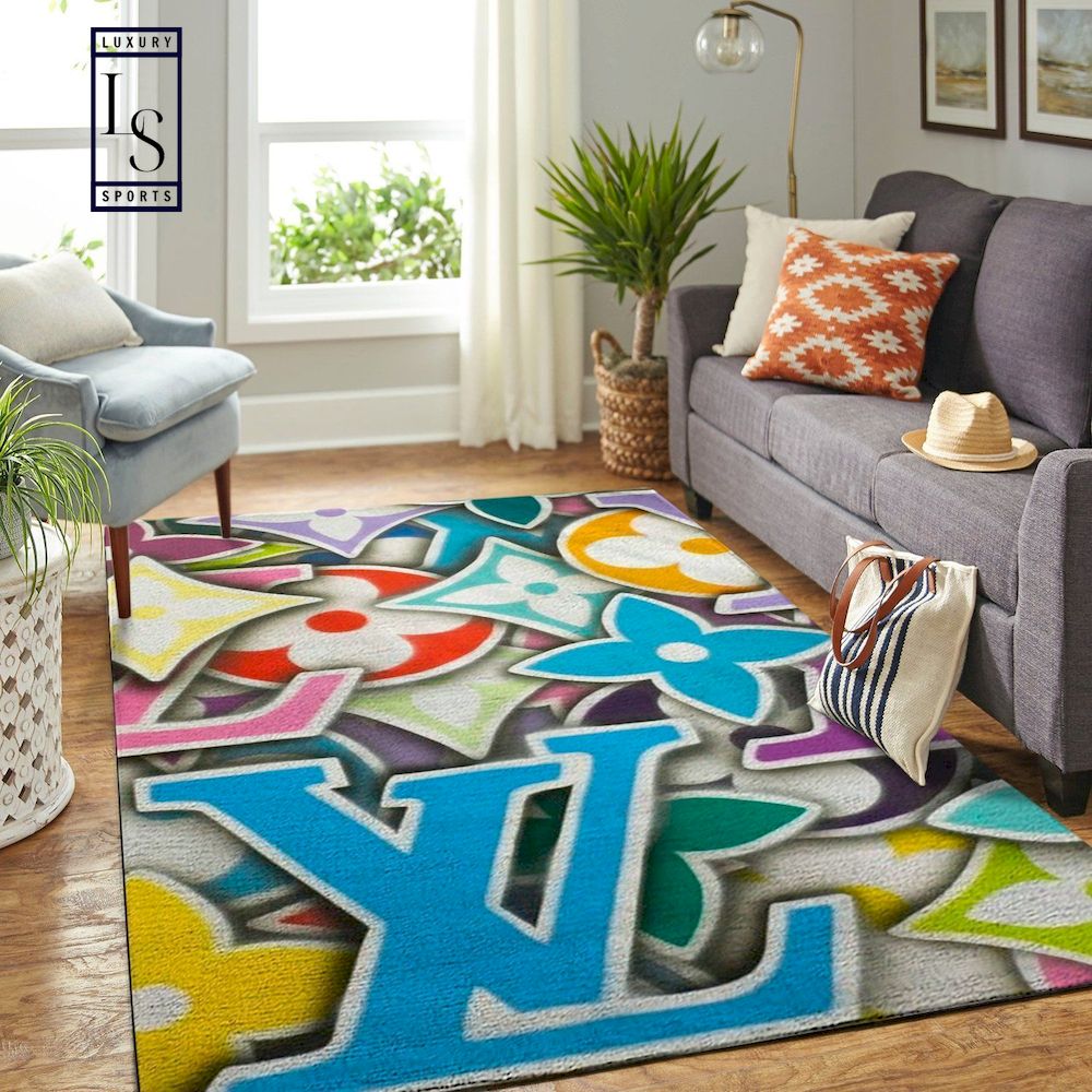 Louis Vuitton Orange Logo New Fashion Area Rug Carpet Living Room Rug Us  Gift Decor