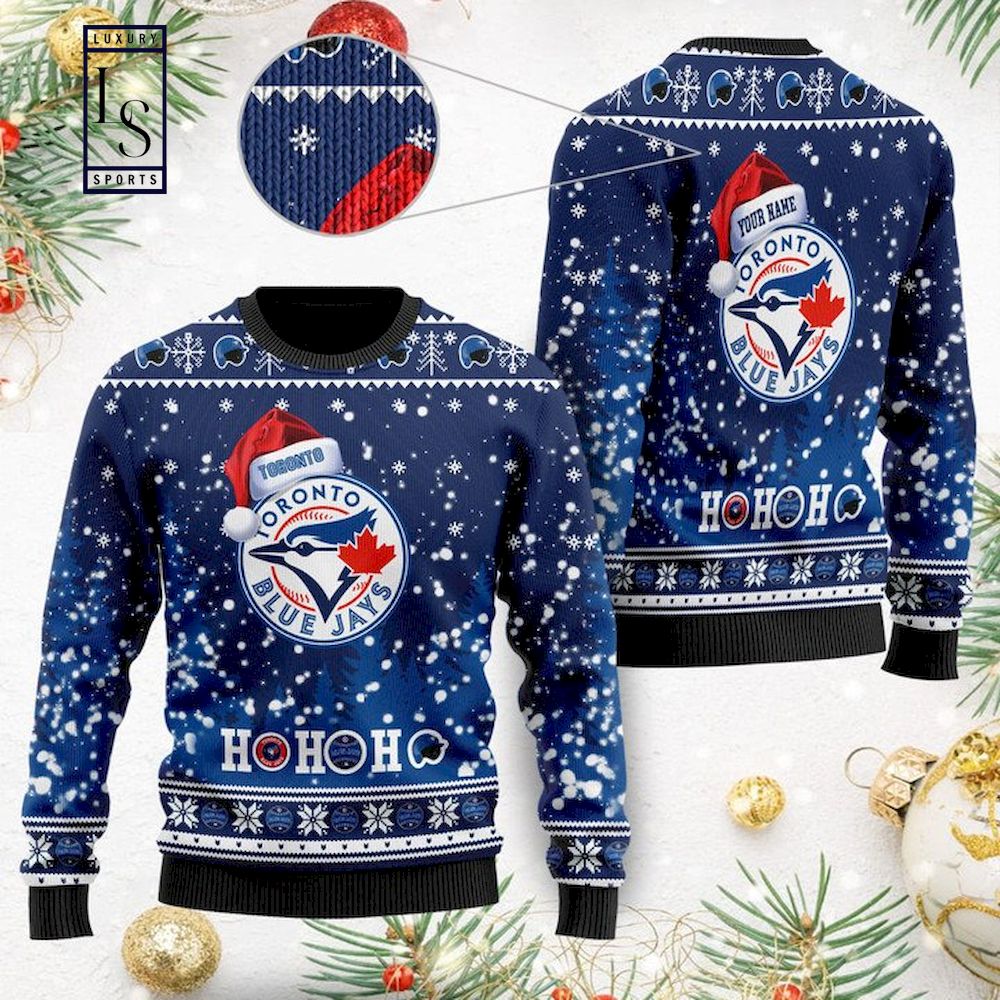MLB Toronto Blue Jays Custom Name Santa Claus Hat Ugly Christmas Sweater