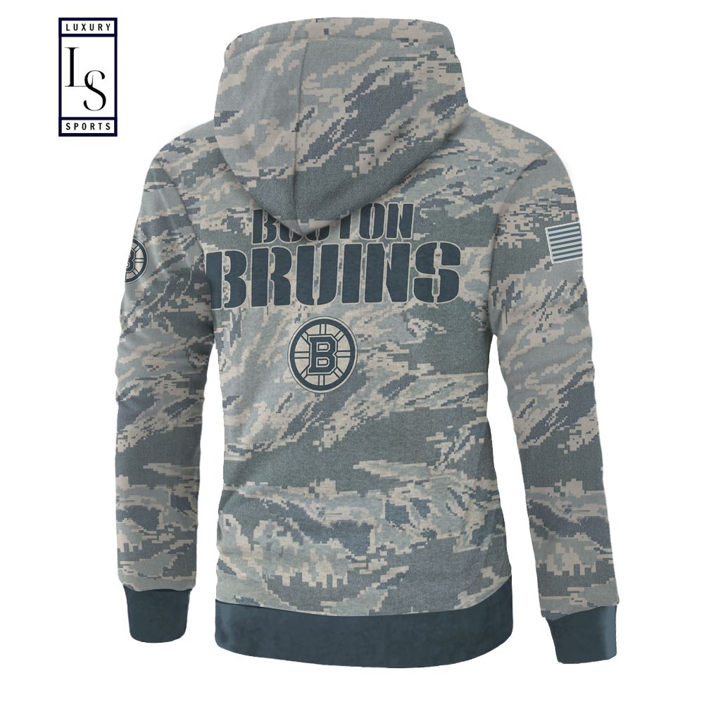 Bruins Hoodie 3D Military Grey Camo Design Custom Boston Bruins