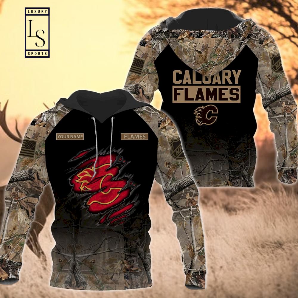 Calgary Flames Personalized Hunting Camo Hoodie D