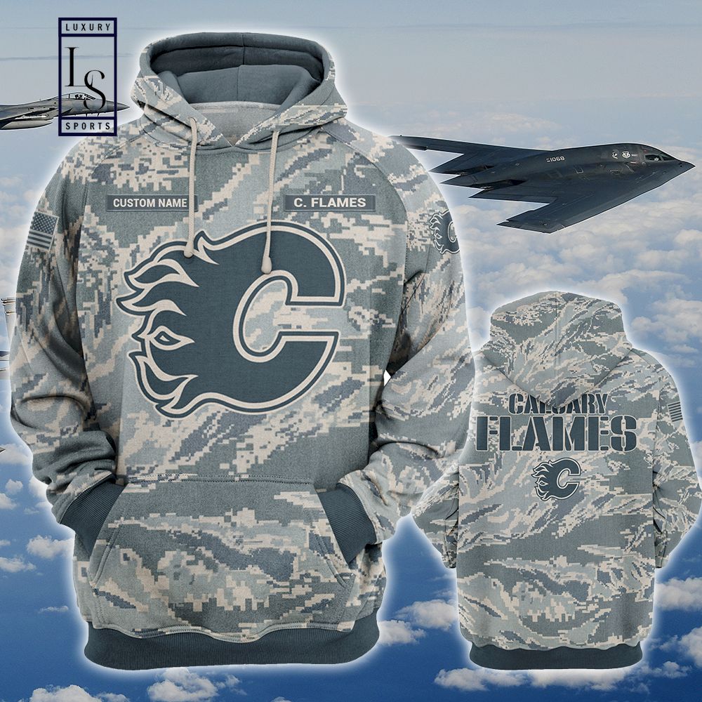 Calgary Flames Personalized US Air Force Camo Hoodie D