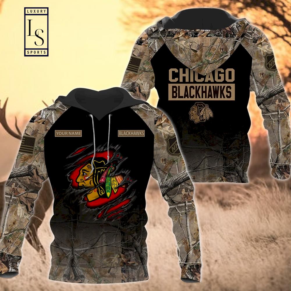 Chicago Blackhawks Personalized Hunting Camo Hoodie D