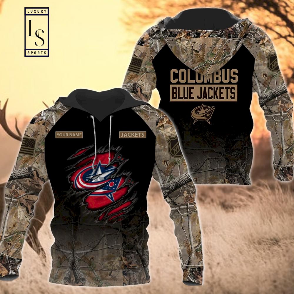 Columbus Blue Jackets Personalized Hunting Camo Hoodie D