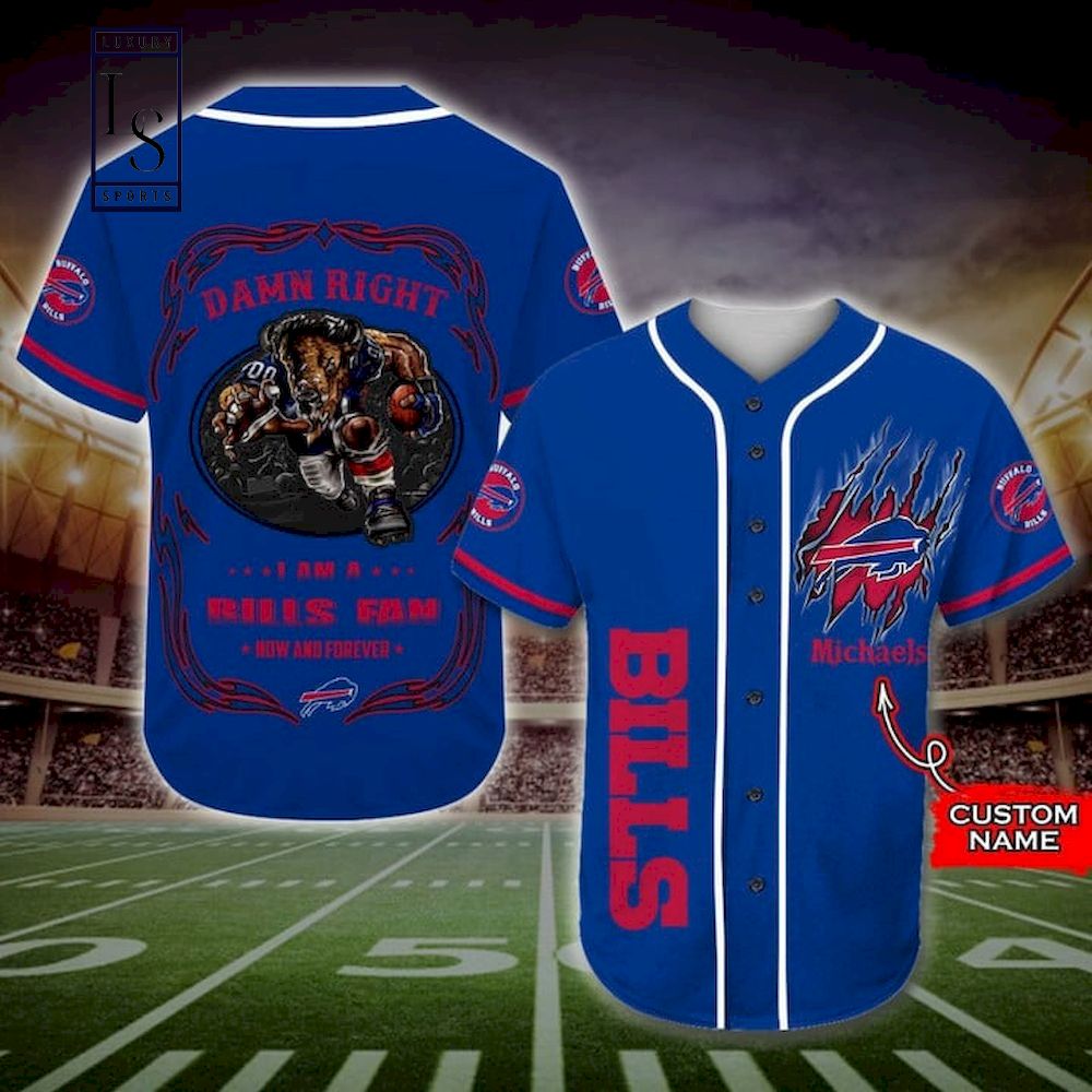 Buffalo Bills Damn Right Skull NFL Custom Name & Number Baseball Jersey  Shirt Fans