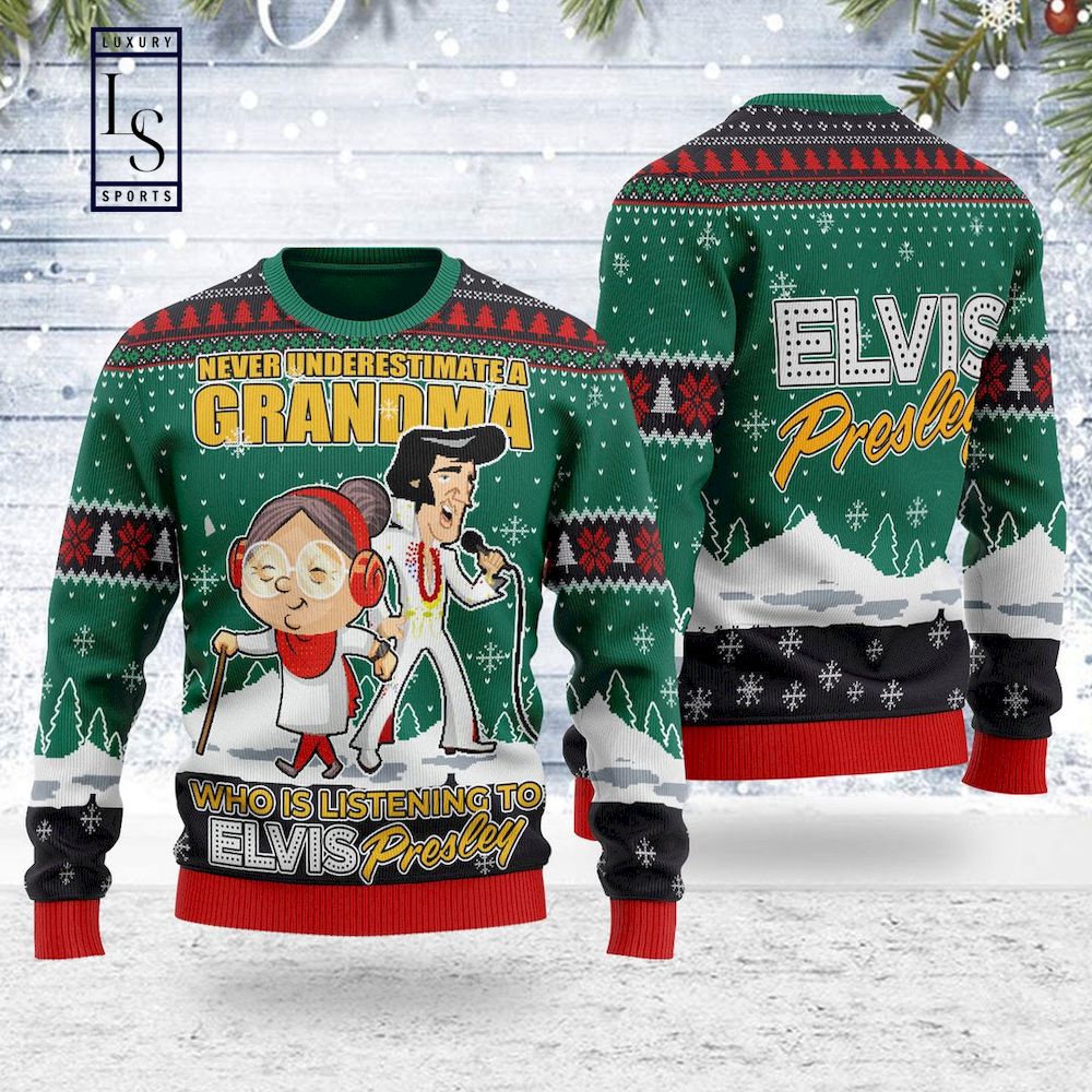 Elvis Presley With Grandma Christmas Ugly Sweatshirt