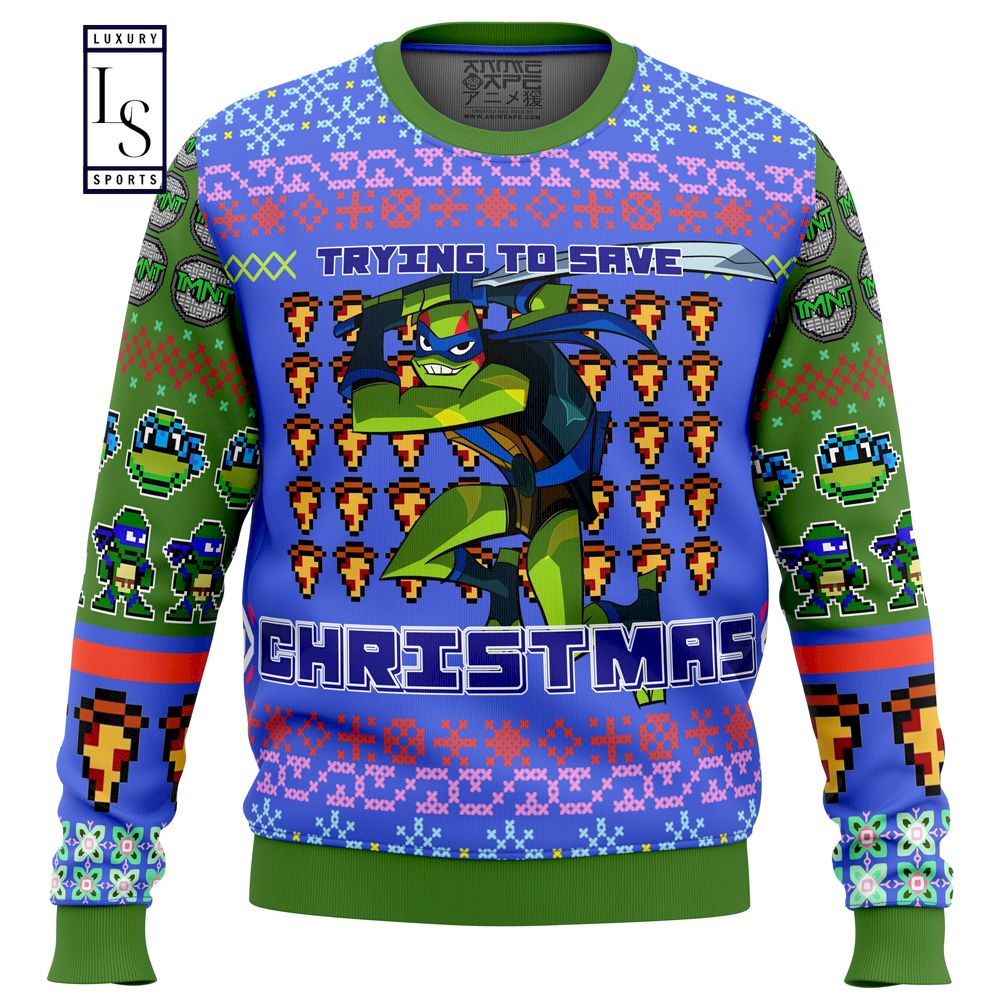 persona que practica jogging Prehistórico Electropositivo Leonardo Rise of the Teenage Mutant Ninja Turtles Ugly Christmas Sweater -  Luxury & Sports Store