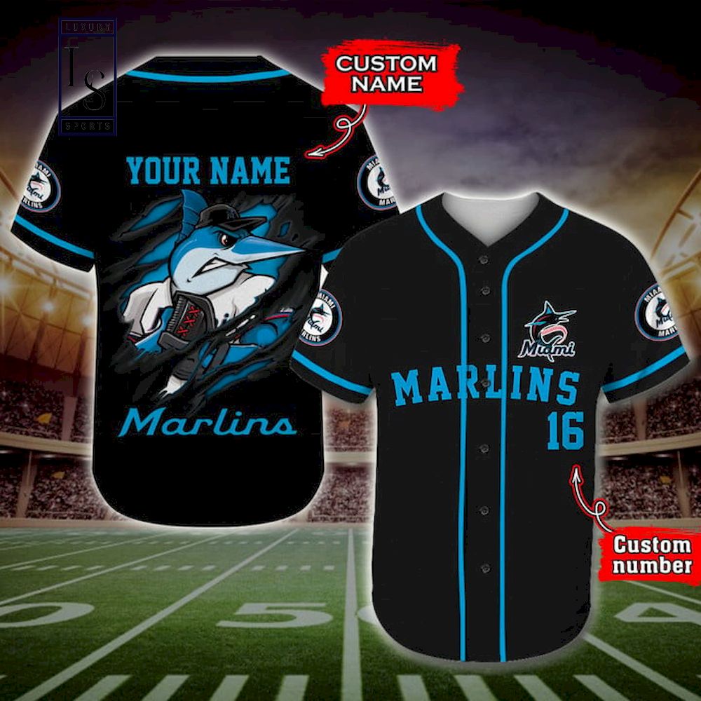 Miami Marlins MLB Custom Name Baseball Jersey - Studious look