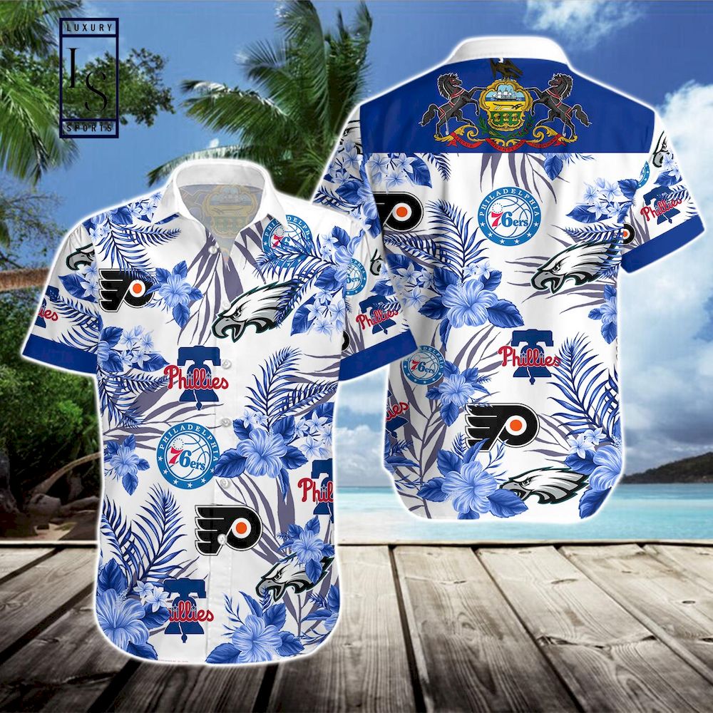 SALE] Philadelphia Eagles 76ers Phillies Flyers Hawaiian Shirt