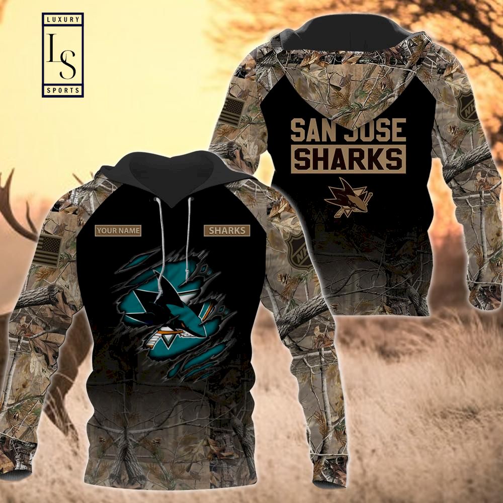San Jose Sharks Personalized Hunting Camo Hoodie D