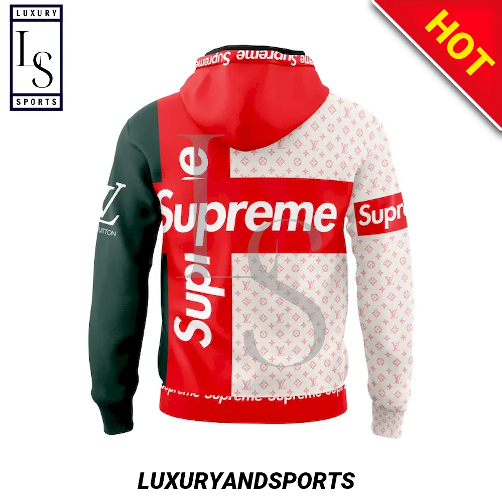 Louis Vuitton Supreme Logo White Luxury Unisex Hoodie
